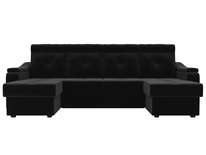 Джастин П-образный Черный Микровельвет, угловой диван