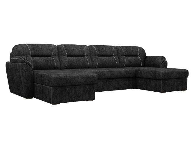 Бостон Luxe П-Образный Черный  Велюр, угловой диван
