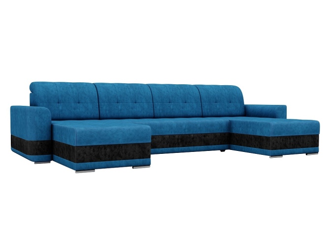 Честер П-образный Сине-Черный Велюр, угловой диван