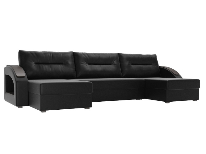 Канзас П-образный Черный Экокожа, угловой диван