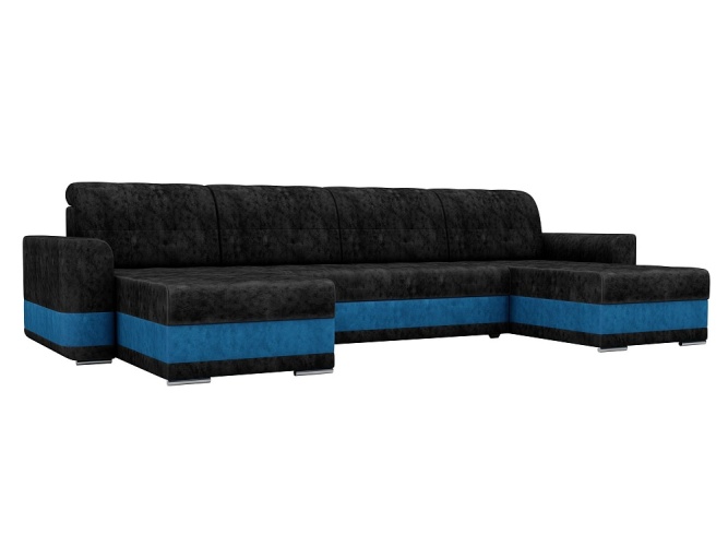 Честер П-образный Черно-Синий Велюр, угловой диван
