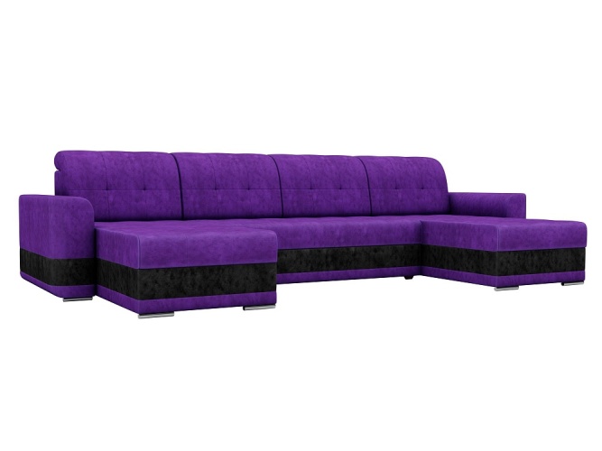 Честер П-образный Фиолетово-Черный Велюр, угловой диван