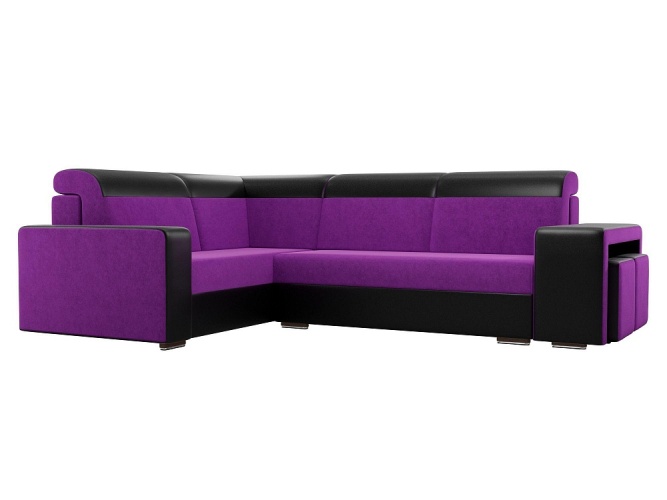 Мустанг с двумя пуфами Фиолетово-Черный Экокожа Вельвет Левый, угловой диван