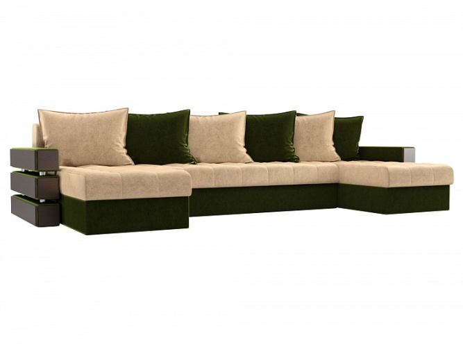 Веста (Венеция) П-образный Бежево-Зеленый, угловой диван