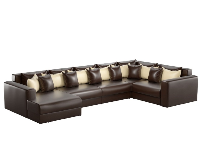 Мэдисон П-образный коричневый экокожа 2, угловой диван