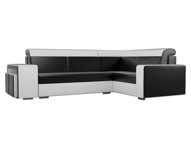 Мустанг с двумя пуфами Черно-Белый Экокожа, угловой диван