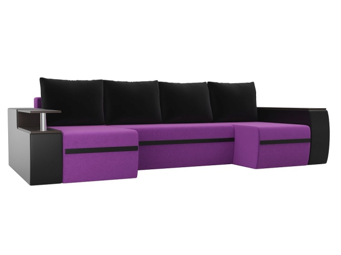 Майами П-образный Черно-Фиолетовый Экокожа Микровельвет, угловой диван