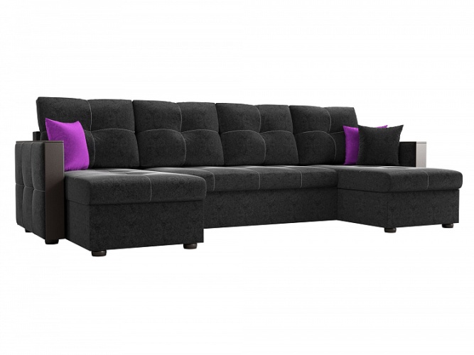 П-образный Валенсия Люкс черный микровельвет, угловой диван