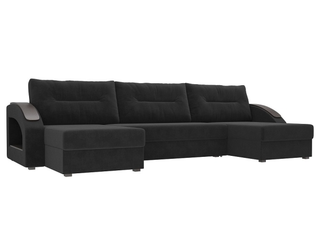 Канзас П-образный Черный Велюр, угловой диван
