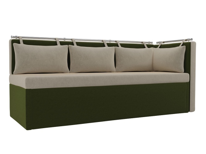 Метро с подлокотником Бежево-Зеленый Микровельвет, кухонный диван