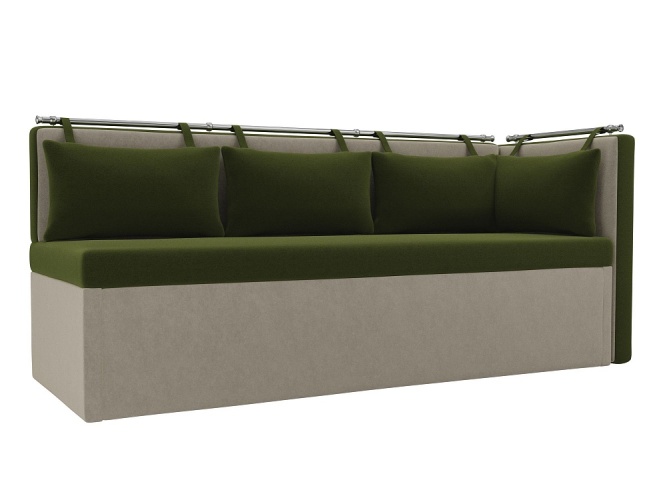 Метро с подлокотником Зелено-Бежевый Микровельвет, кухонный диван